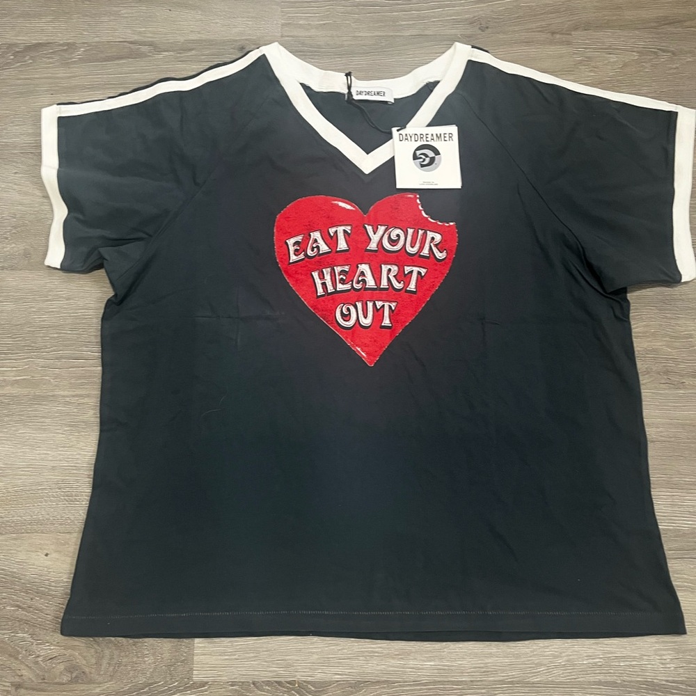 Daydreamer 'Eat Your Heart Out' Navy V-Neck Tee NWT
